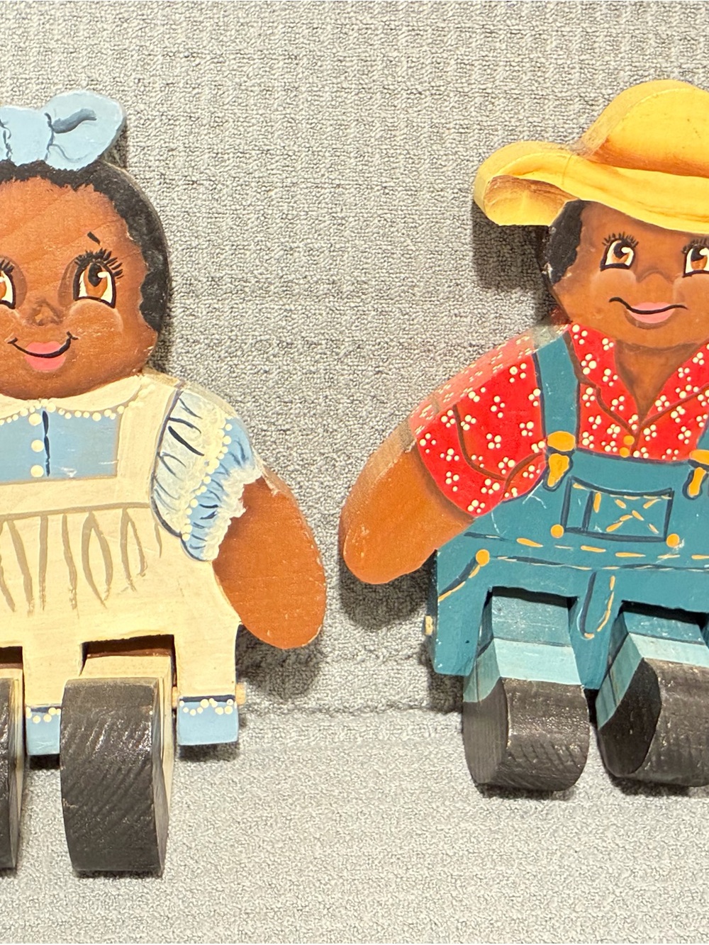 VINTAGE Hand-Painted Wooden Doll Pair - Girl 7 1/2 X 5 in Boy 7 in